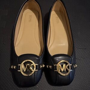 Michael Kors Black Flats with Gold Logo (NEVER WORN)